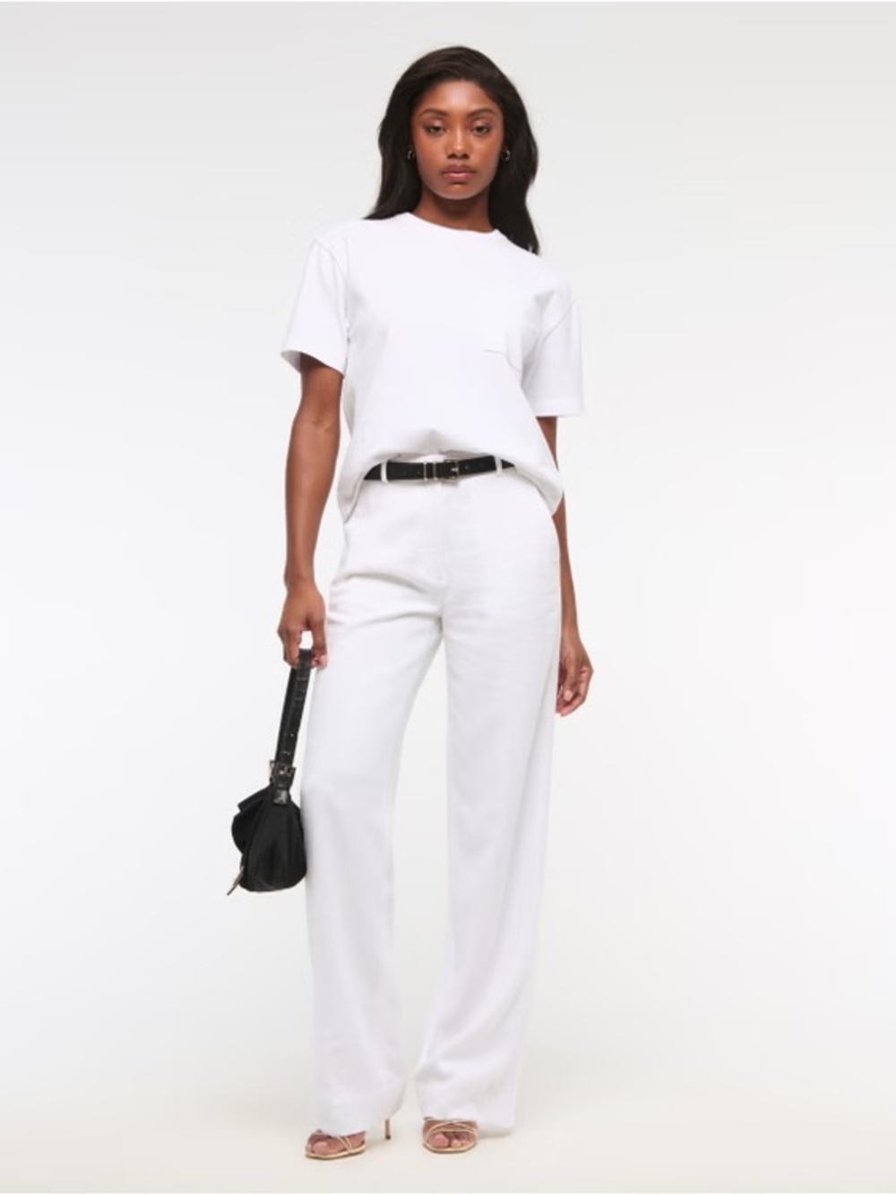 Abercrombie & Fitch White High-Rise Wide-Leg Trousers